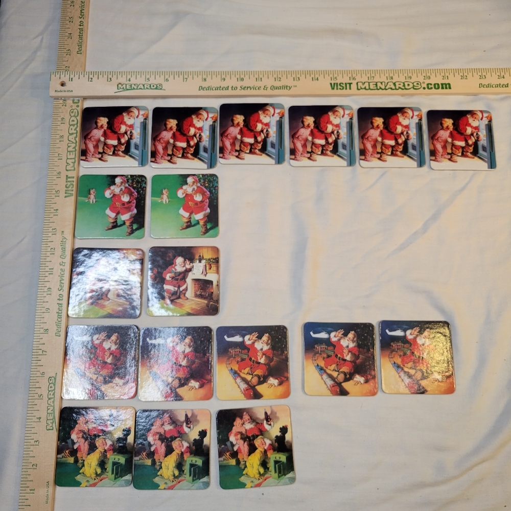 Vintage Coca-Cola Santa Cork Drink Coaster Mix Matching Set 18 (4"x4")